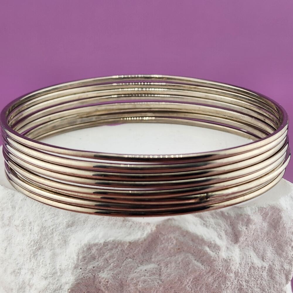 Silver Gold Tone Slim Smooth Bangle Bracelet Set Mixed Metal Stack Jewelry